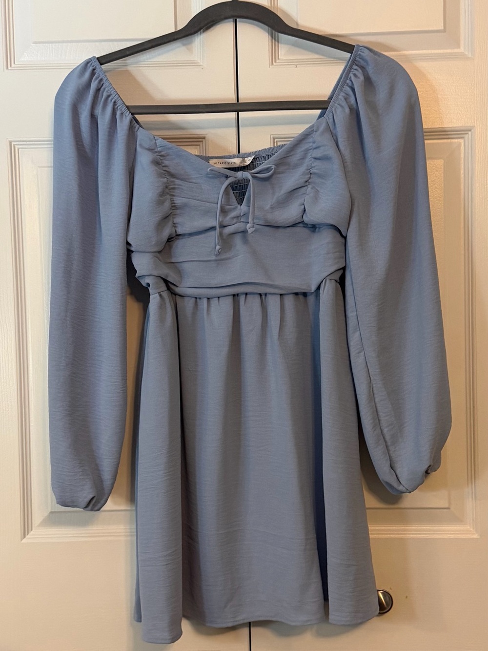 Altar'd State Dusty Blue Long Sleeve Babydoll Dress
